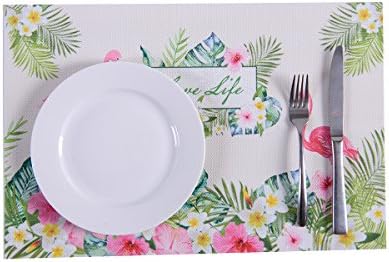 Sunshine Fashion Inc Colour Print Placemats,Placemats,Placemats for Dining Table,Heat-Resistant Placemats, Stain Resistant Washable PVC Table Mats,Kitchen Table mats,Sets of4 (Flamingo)