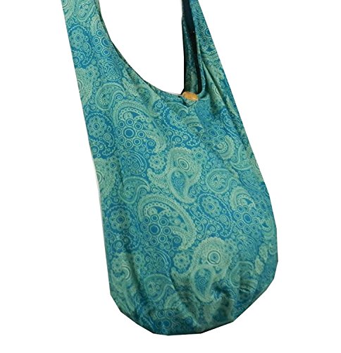 BTP! Thai Cotton Hippie Hobo Sling Crossbody Bag Messenger Purse Paisley Print Large (Teal PL9)