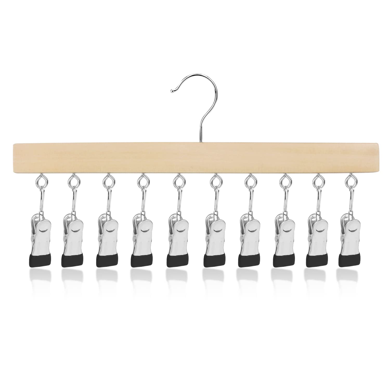 LMSAWK Hat Organizer Hanger, Legging Organizer for Closet, 10 Clips 360° Revolve Wooden Hanger for Socks, Face Mask, Towels, Gloves(Nature)