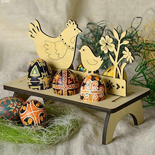 image for Codiak-Decor Easter Wooden Egg Tray Holder Bunny Hen Decor Rack Storag