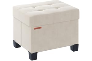 ABHENG Cube Storage Ottoman, Velvet Foot Stool with Feet, Folding Storage Bench, End of Bed Bench, Storage Chest, for Living Room, Bedroom, 12.6 x 15.8 x 13.2 Inches, Cream White, ASND21W