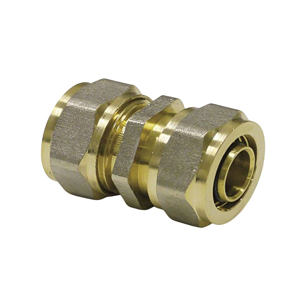 Wärmer System Straight Coupling Repair Connector, Brass Compression Fitting for PEX Plumbing, Watertight Seal, Gold, 20MM (2 Pack)