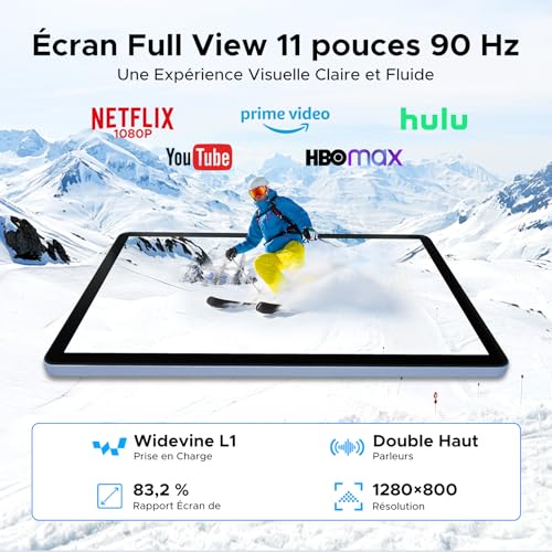 Luzglo P11 Tablette 11 Pouces, Gemini AI Tablette Android 16, 48Go RAM+128Go ROM (2To TF), 120Hz, T7250 Octa-Core, 8800mAh, 13MP+5MP, Widevine L1, Face ID, GPS, FM, Tablettes avec Clavier et Stylet