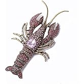ulricar Vivid Red Rhinestone Crayfish Lobster Brooch Crystal Enamel Shrimp Ocean Animal Brooches for Women Men Shirt Lapel Pins