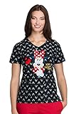 Tooniforms By Cherokee Women's V-Neck Minnie Mouse Print Scrub Top Large Print