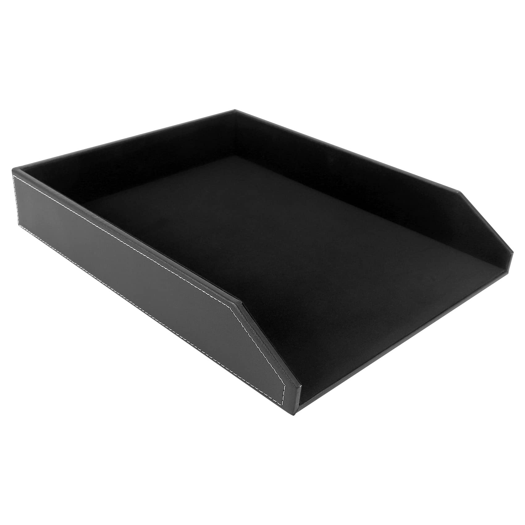Tokiudeeir PU Leather Collection Letter Tray, Document Desk Organizer,Stackable Office File Document Tray Holder (Black)