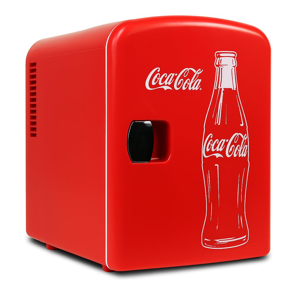 Mini Fridge For Bedrooms 4L Small Fridge 6 Can Table Top Quiet Mini Fridges For Skincare Office Food Drinks Kids Home Car & Travel 12v Portable Cooler Refrigerator by Coca-Cola, Red