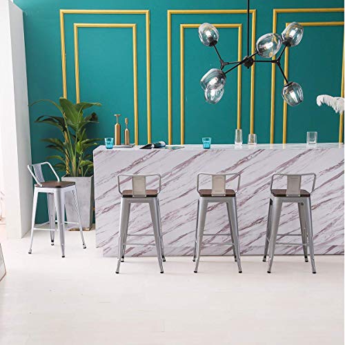 HAOBO Home 24" Low Back Metal Counter Stool Height Bar Stools with Wooden Seat [Set of 4] Barstools, Silver - Thumbnail 2