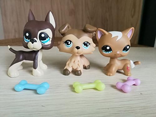 Miniature LPS Pet Littlest Great Dane #817 Collie Dog #893 Puppy Shorthair Cat #1170 Kitty with Accessories Collection Rare Toy Figure Playsets Girls Boys Children Gift
