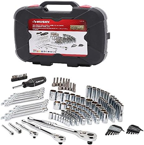 Mechanics Tool Set with Case Organizer Automotive (Husky 134-Piece) Box With Professional Auto Chrome Kit Equips. 72-Tooth Ratchet, 82 Sockets, High-Torque Screwdriver, Wrenches, Hex Keys 39 Accessory