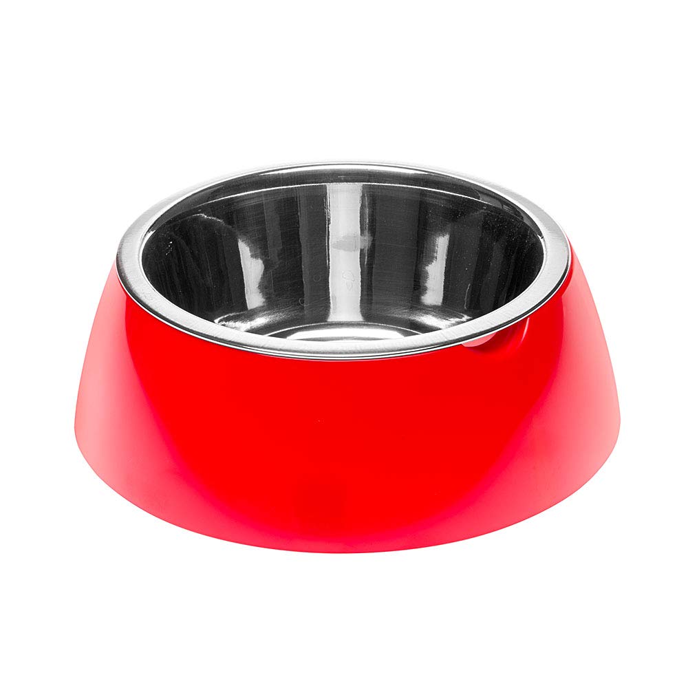Ferplast Jolie Dog Bowl Cat Bowl - Stainless Steel Water & Food Dog Bowls with Plastic Holder, Non-Slip, Medium (0.9 L), Red