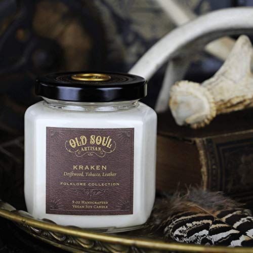Kraken - Driftwood, Tobacco, Leather Candle Scented Soy Norse Mythology Sea Monster Cthulhu - 9 oz