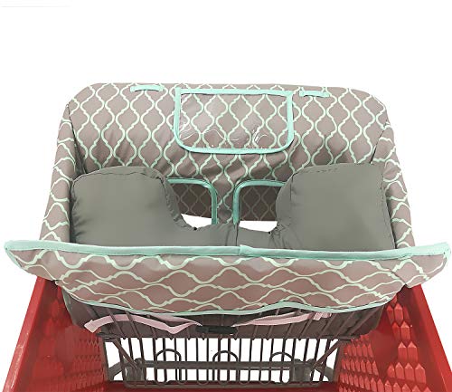 Soft Pillow Attached 2-in-1 Shopping Cart and High Chair Cover for Baby~Padded~Fold'n Roll Style~Portable with Free Carry Bag (Grid)