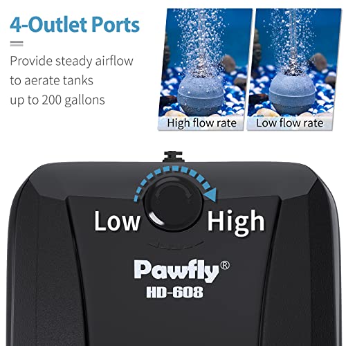 Pawfly Aquarium 160 GPH Air Pump with 4 Outlets Adjustable Quiet Oxygen