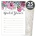 Koko Paper Co Bridal Shower Invitations Set of 25 Cards and Envelopes, Fill-in Style Vintage Rustic Design with Pink, Grey, Blue and Purple Watercolor Florals. Printed on Heavy 140lb Card Stock.