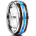 Vakki 6mm 8mm Hawaiian Koa Wood Tungsten Rings for Men Blue Created Opal Wedding Band Dome Style Comfort Fit Size 6-14