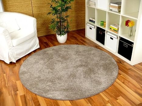 Hochflor Velours Teppich Triumph Taupe Rund in 7 Größen