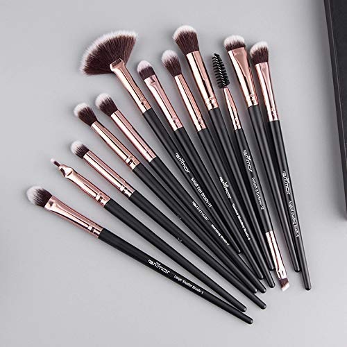 Makeup Brushes Anmor 12PCS Premium Makeup Brush Set Professional Synthetic Make up Brush Set for Face and Eye Cosmetics (Black)