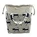 Insulated Lunch Bag Reusable Sling Shoulder Lunch Tote Travel Picnic Drawstring Bento Cooler Bag, Front Pocket and 2 Side Pockets (Blue Cats)