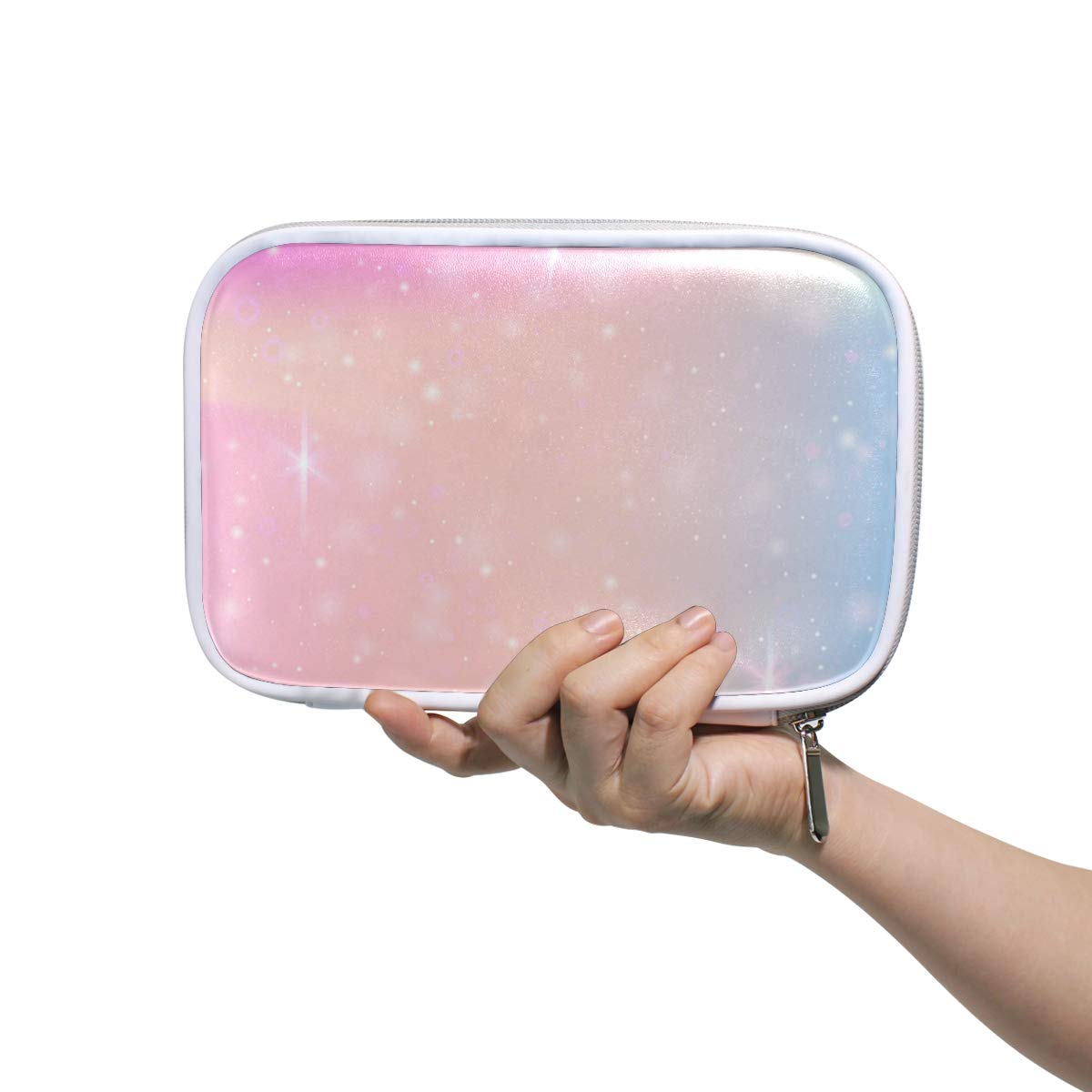 ISAOA Large Capacity Multifunction Pencil Case for School,Pink Glitter Hearts Sturdy Stationery Pencil Pouch Cosmetic Bag Case for Pen Makeup Brush Notebook