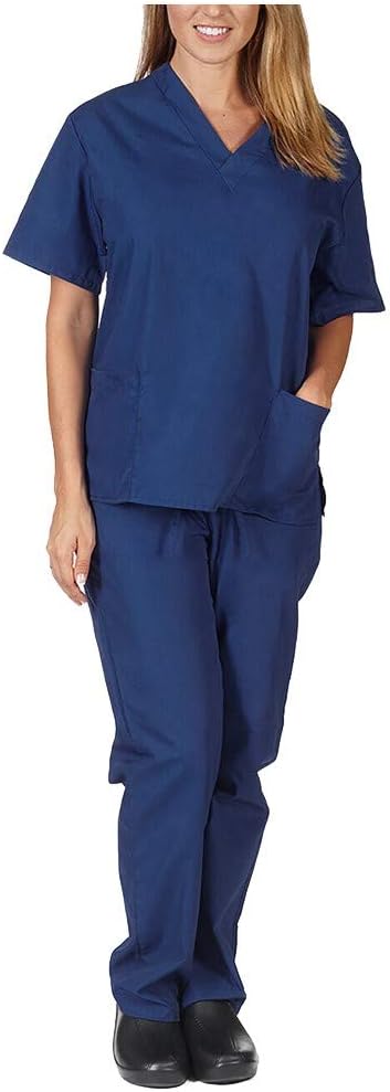 Uniforms Unisex Medical Scrub Set Healthcare Doctors Nurses Two-Piece Uniform - V-Neck TOP Tunic and Long Pants-Men and Women - 11 Colours Available - Brown Navy,Blue,and More