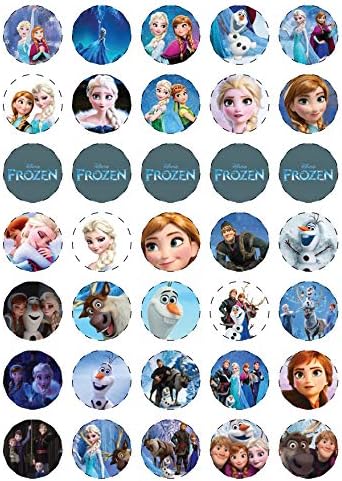 30 x Frozen Mini Cupcake Toppers: 30 Uncut Colorful Eatable Round Printed Sticker Decals on Wafer Sheets, Cake Decorating, 1.4 Inch Diameter