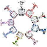Top Plaza 9 PCs Silicone Nurse Fob Pocket Watches Set - Floral Square Jelly Clip on Brooch