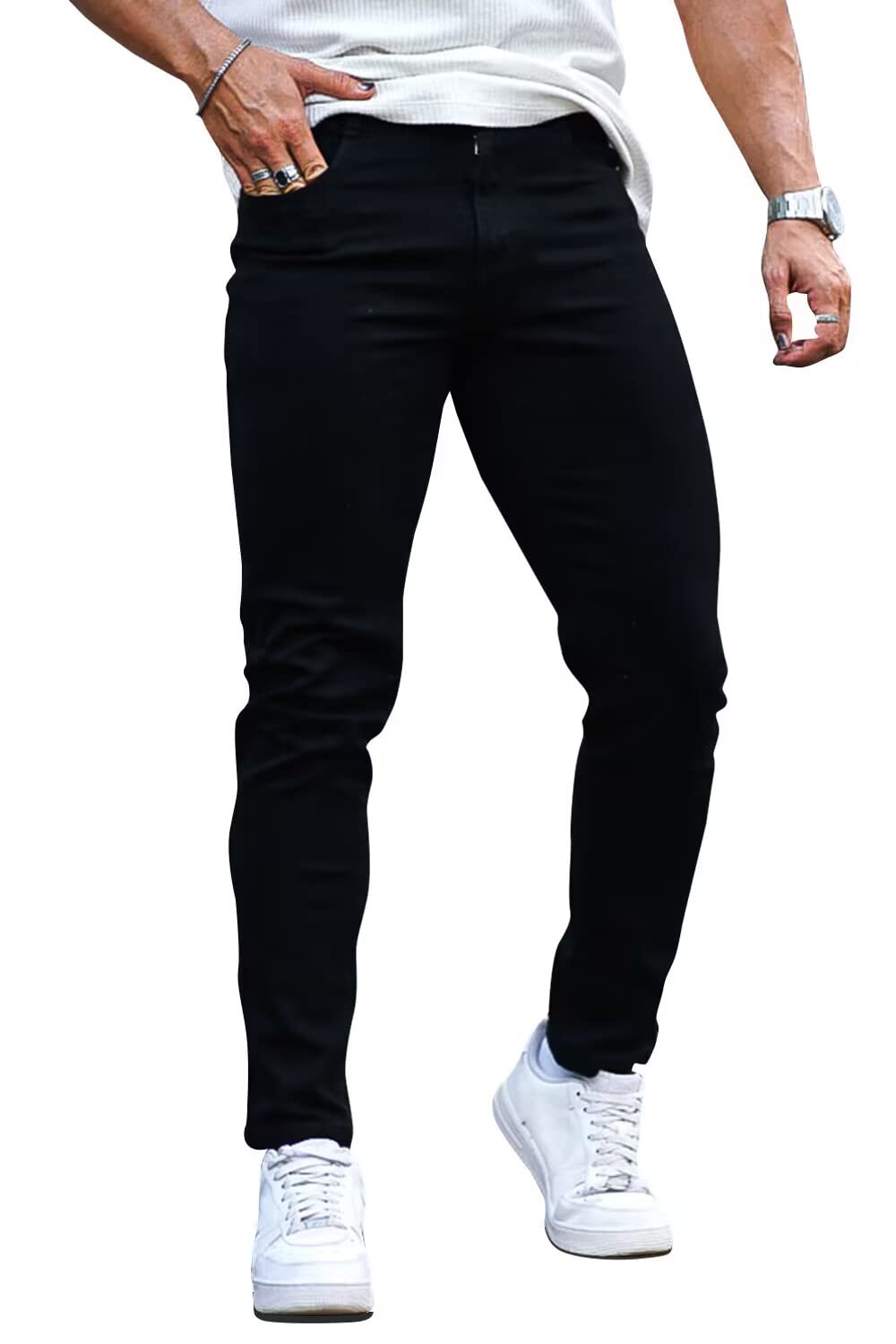 Photo 1 of Black Jeans for Men Slim fit Stretchy Skinny Denim Jeans Men High Waist Designer 36