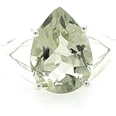 Natural 4ct Green Amethyst 925 Solid Sterling Silver Ring Size 6, 7, 8