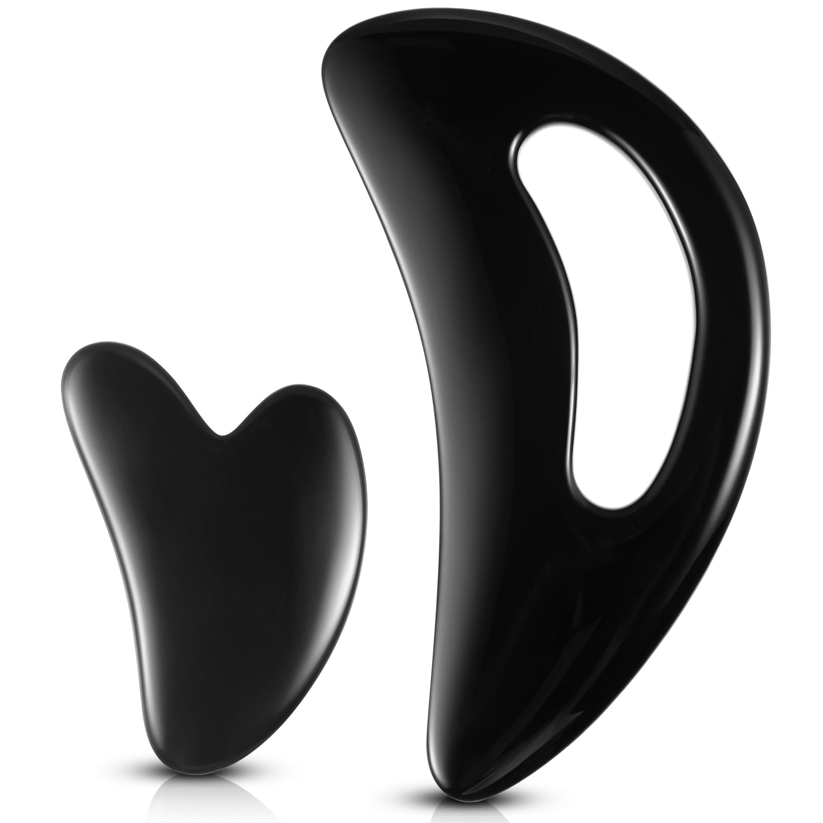 Photo 1 of BBTO 2 Pcs Body Gua Sha Tool Large Resin Scraping Tools with Handle for Back, Neck, Face, Leg - Lymphatic Drainage, Cellulite Removal, Muscle Relief(Black)