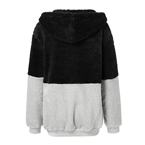 COOKI Women's Fuzzy Loose Color Block Hooded Sweatshirt Pockets Warm Zip Up Hoodie Pullover Hoodie Coat - Thumbnail 3