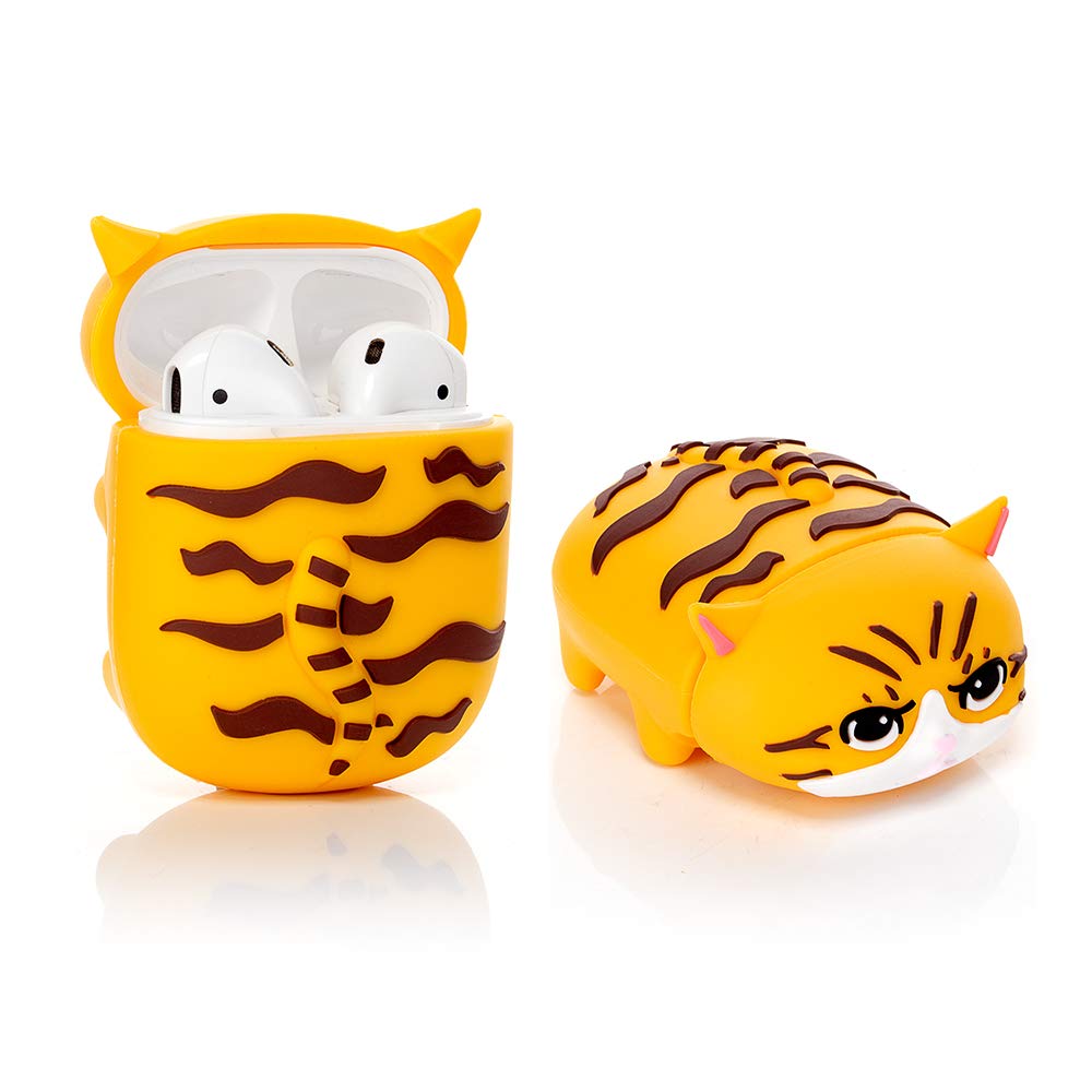 YIGEYI Silicone Case Compatible with Airpods 1&2 Funny Cute 3D Cartoon Cover [Cute Animal Pet PAPA Series] (Cat Yellow)