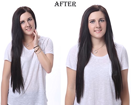 OneDor 24" Straight Full Head Clip in Synthetic Hair Extensions 7pcs 140g (1B-off Black)
