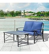 LOKATSE HOME 2 Pieces Patio Loveseat Metal Frame with Coffee Table Outdoor Bistro Furniture Set f...
