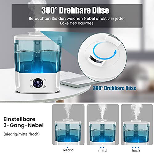 Humidificateur d\'Air 4.5L Humidificateur Silencieux Minuterie, 7 Couleurs Lumières LED, Arrêt Automatique, Mode Veille, 3 Réglages de Brume, Buse à 360° pour Chambre de Bébé Maison Salon Warmfunn