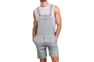 Runcati Mens Casual Bib Overall Shorts Lightweight Cotton Loose Fit Denim Jumpersuit Walkshort Pockets Rompers