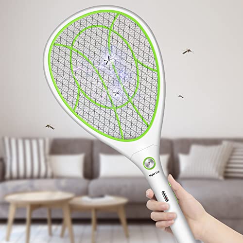 Night Cat Fly Zapper Electric Fly Killer Swatter 3000V Mosquito Bug Wasp Insect Fruit Zapper Swat Bat Racket Trap Indoor USB Rechargeable