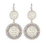 Girl Era Gourd Shape Mutil Rhinestone,Filigree Flowers Round Drop Earrings