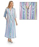 Women's Pastel Striped Lounger with Zip Front and 3/4