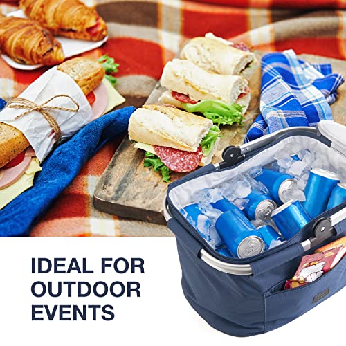 Insulated Collapsible Picnic Basket with Lid Large, Waterproof and