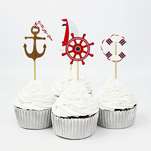 52 Pcs Ocean Style Nautical Theme Cupcake Picks Cupcake Toppers Food Fruit Picks for Decoration By honeyoo Toppers Food Fruit Picks for Decoration By BEYOND SKY