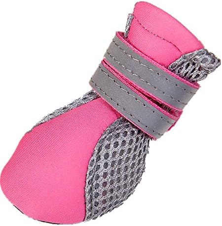 Yvetel Puppy Dog Boots Daily Soft Breathable Sole Nonslip Mesh Dog Shoes with 2 Long and Safe Reflective Straps (L, PINK)