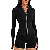 Auxo Workout Jackets for Woman Reflective UPF 50+ Zip Up Cropped Running Jacket Gym Yoga Tops with Pockets