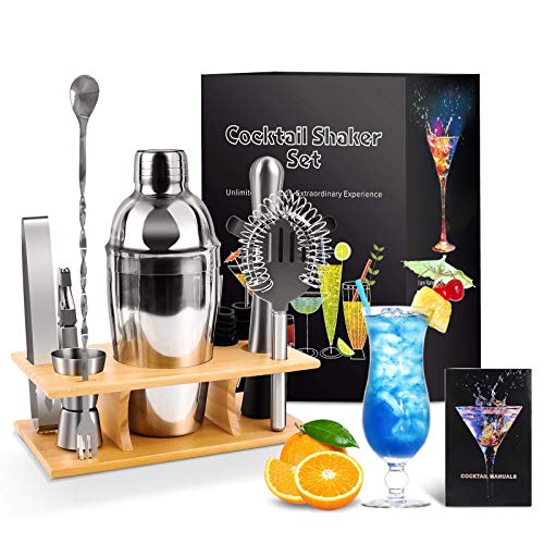 PowCube Cocktail Set,11-teiliges Cocktail Shaker Set,550 ml Edelstahl Bar Tool Set Barkeeper Kit mit Holzständer…