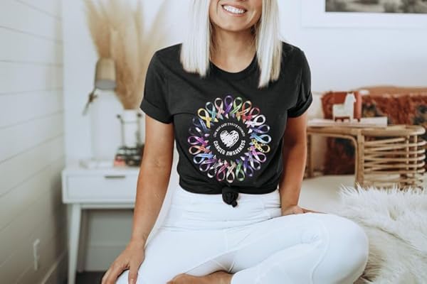 BREAST CANCER SHIRTS FOR WOMEN CANCER AWARENESS SHIRT CANCER SHIRTS COLORFUL RIBBON SUNFLOWER CANCER WARRIOR TEE TOP