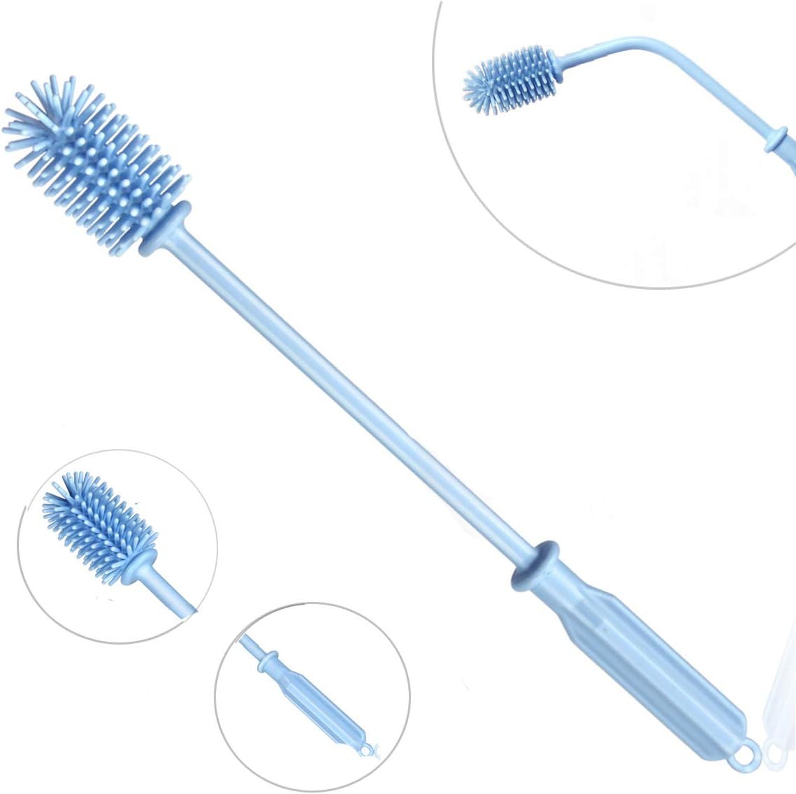 Fecihor Silicone Cleaning Bottle Brush Flexible Durable with Long Handle Kitchen Cleaning brush Tool for Washing Narrow Neck Containers Water Bottle Full Length Including Handle 15”/38cm (Blue)