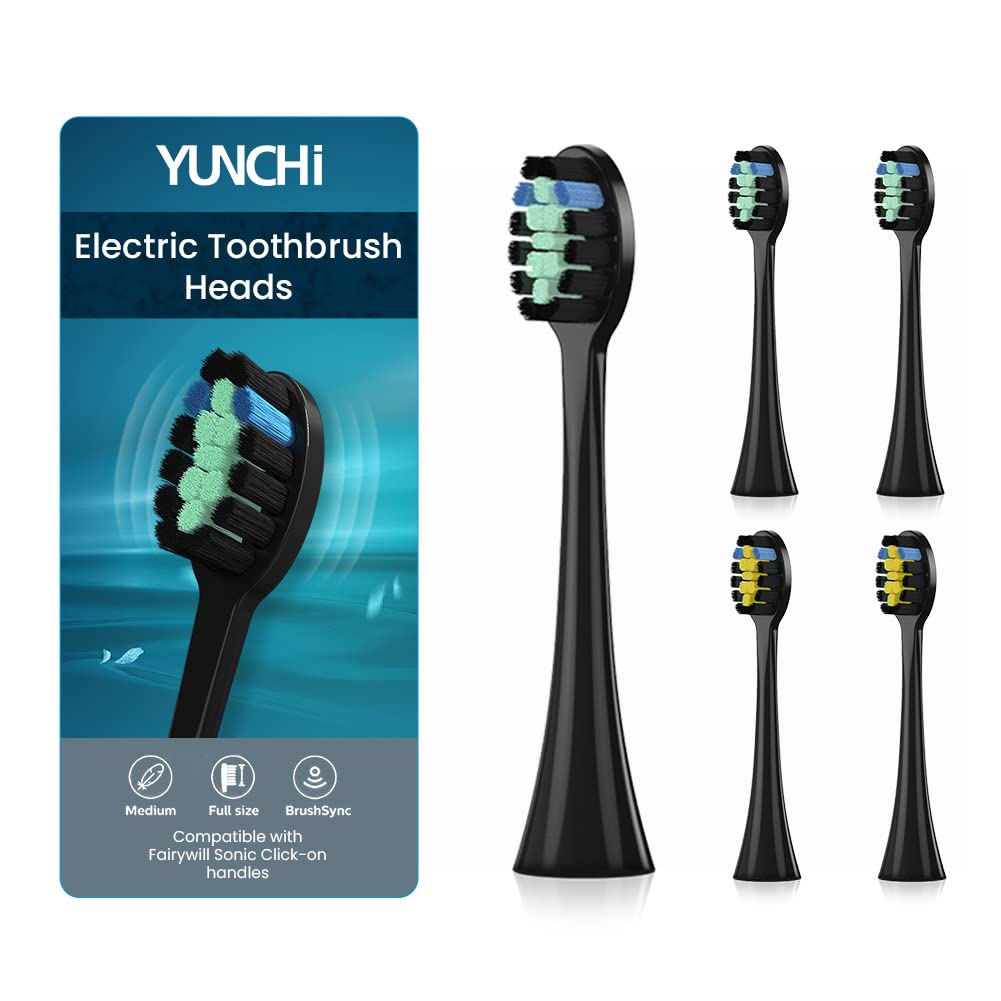 5 Pack Toothbrush Heads for YUNCHI Y7, Electric Toothbrush Replacement Heads Compatible with YUNCHI Y7 Sonic Electric Toothbrush for Adults & Kids, Black