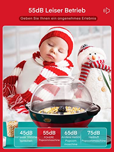 FOHERE Popcorn Machine, 5.5 L Popcorn Maker for Home, Popcorn Machine with Sugar, Butter, Non-Stick Coating and Removable Heating Surface, Quiet and Quick, Large Lid as Serving Bowl (RED)