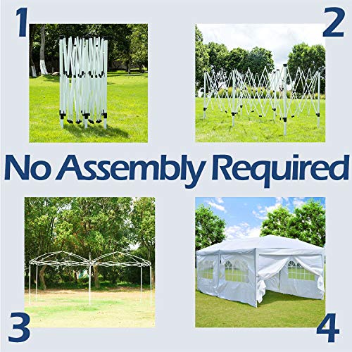 charaHOME 10'x20' Outdoor Canopy Tent, Pop up Canopy Tent,Gazebo Portable Wedding Party Tent Carrying Case/Bag,Adjustable Folding Gazebo Pavilion Patio Shelter with 6 Removable Side Walls,White