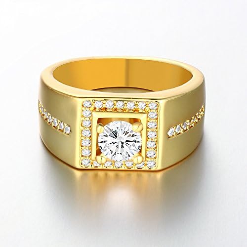 YiLinger Exquisite Men Jewelry Gold Plated Square White Cubic Zirconia Wide Band Rings Size 8